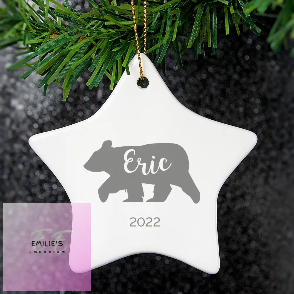 Personalised Polar Bear Ceramic Star Decoration