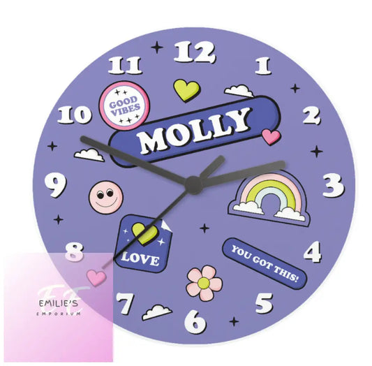 Personalised Positive Vibes Wooden Childrens Clock