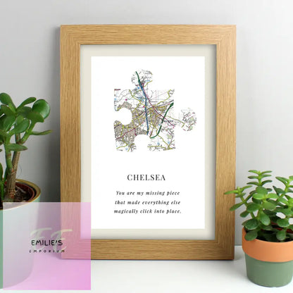 Personalised Present Day Map Puzzle Piece A4 Oak Framed Print