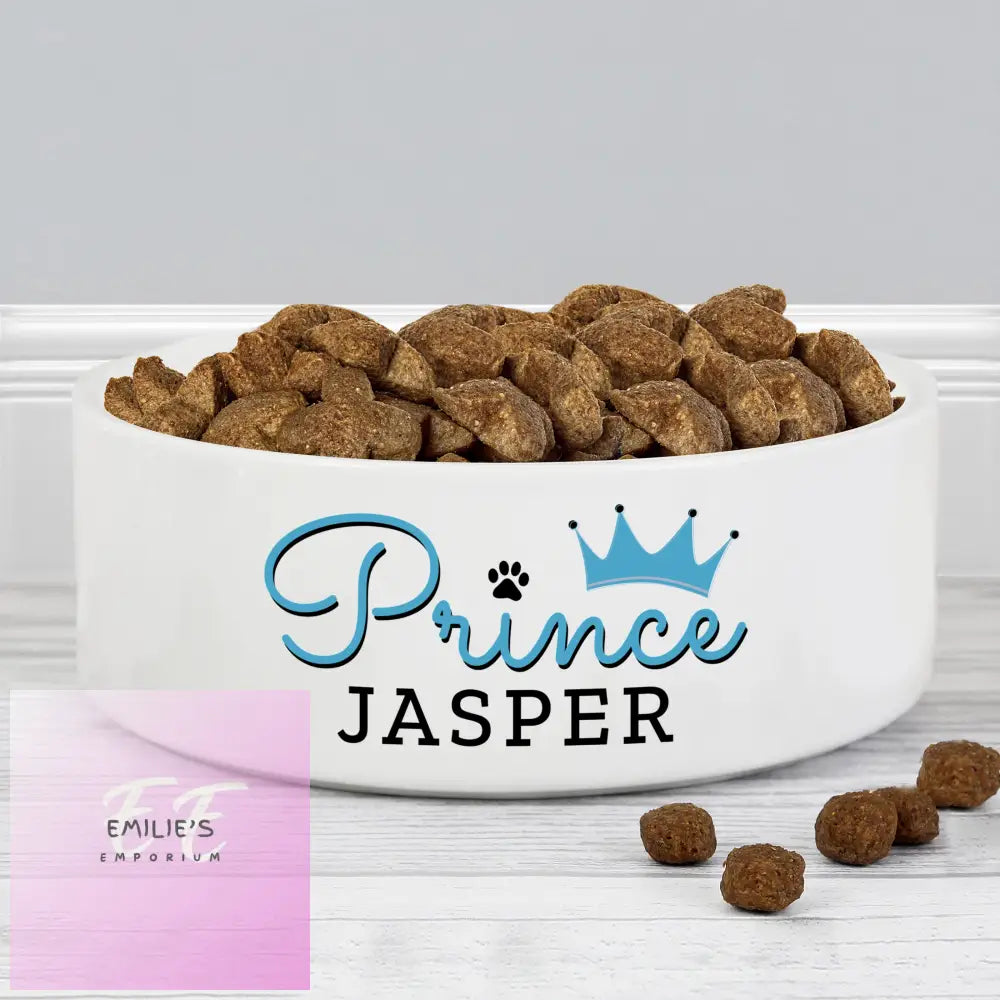 Personalised Prince 14Cm Medium Ceramic White Pet Bowl