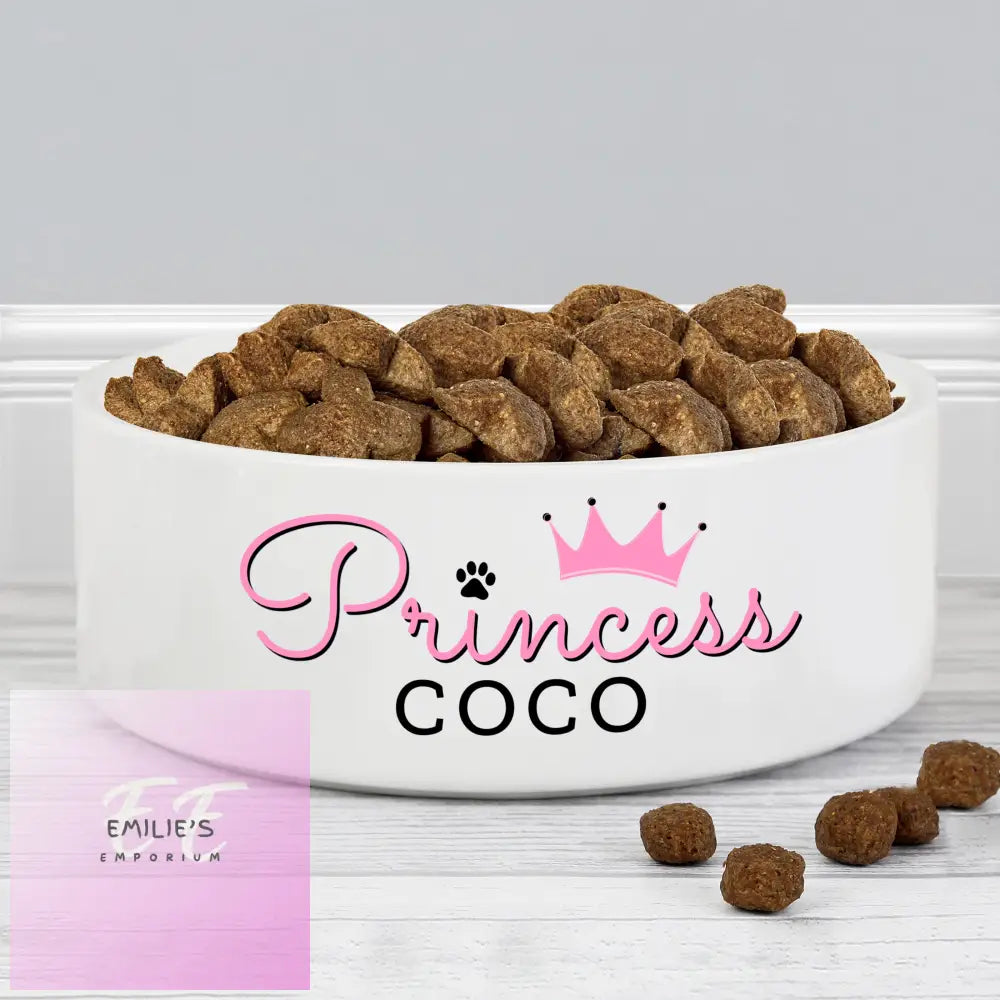 Personalised Princess 14Cm Medium Ceramic White Pet Bowl