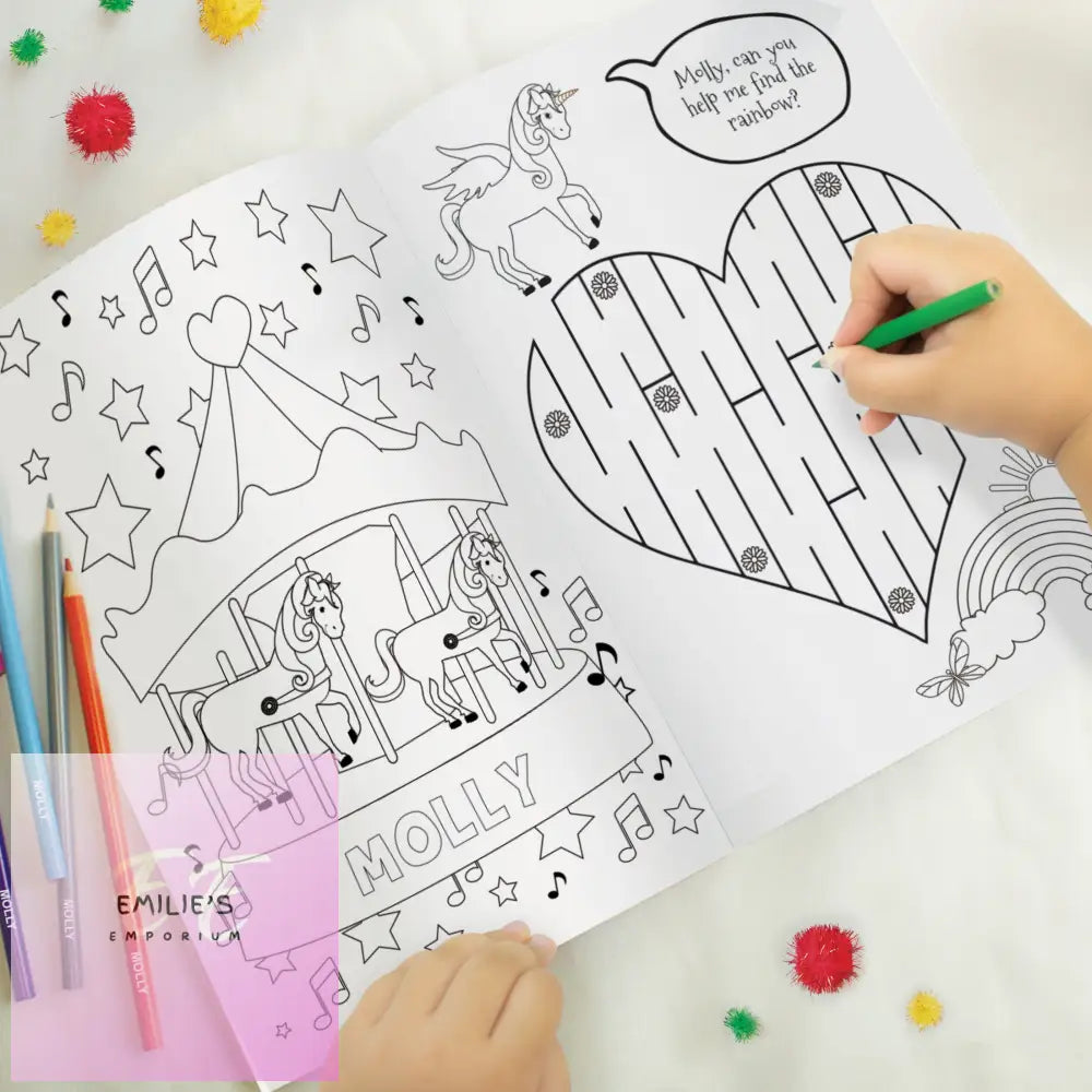 Personalised Princess & Unicorn Colouring Book With Pencil Crayons