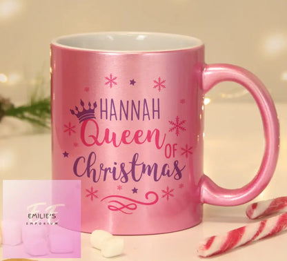 Personalised Queen Of Christmas Pink Mug