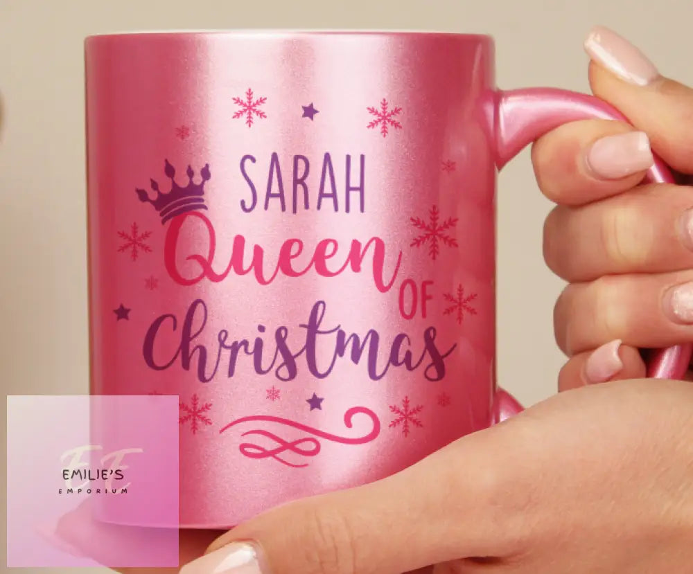 Personalised Queen Of Christmas Pink Mug