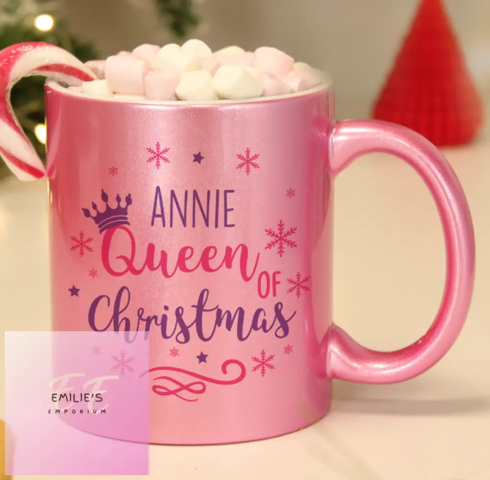 Personalised Queen Of Christmas Pink Mug