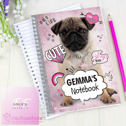 Personalised Rachael Hale Doodle Pug A5 Notebook