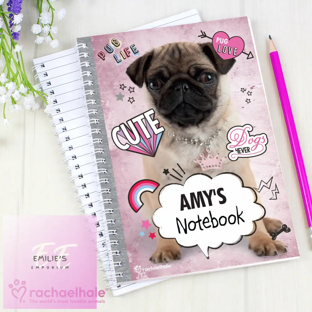 Personalised Rachael Hale Doodle Pug A5 Notebook