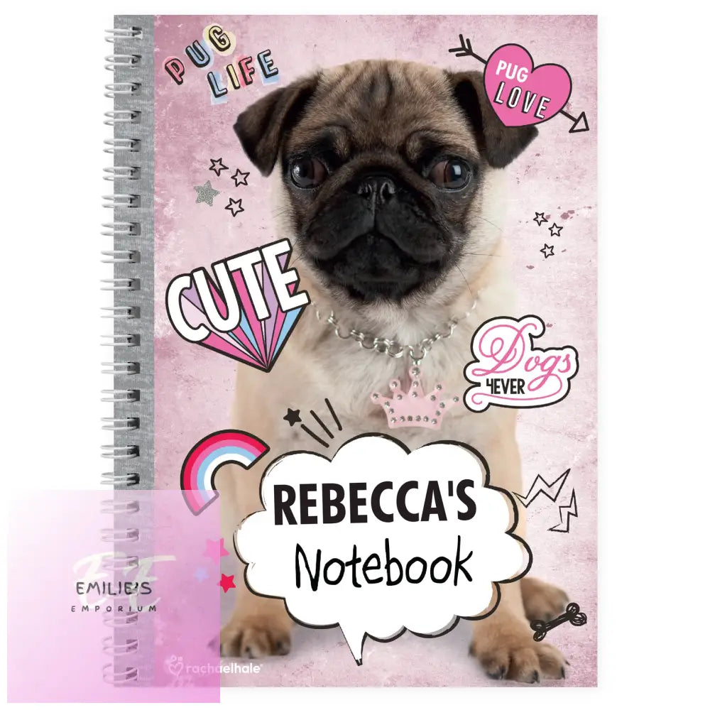 Personalised Rachael Hale Doodle Pug A5 Notebook