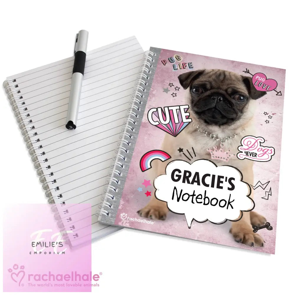 Personalised Rachael Hale Doodle Pug A5 Notebook