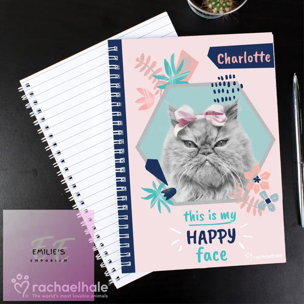 Personalised Rachael Hale Happy Face Cat A5 Notebook