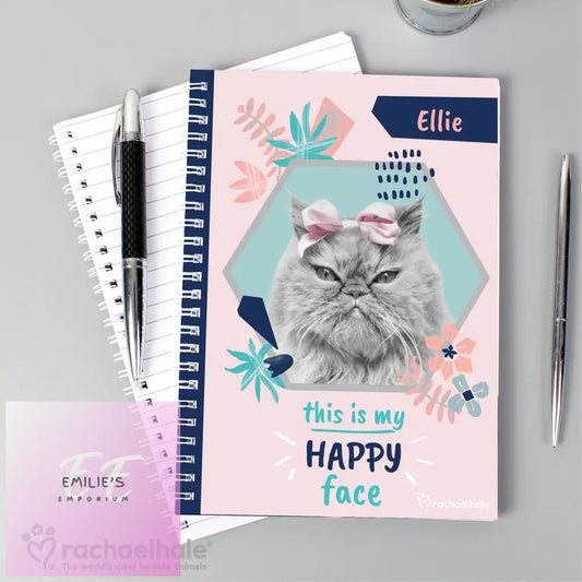 Personalised Rachael Hale Happy Face Cat A5 Notebook