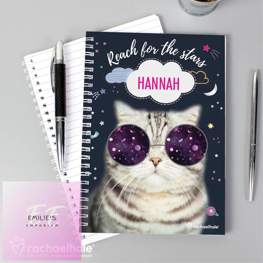 Personalised Rachael Hale Space Cat A5 Notebook