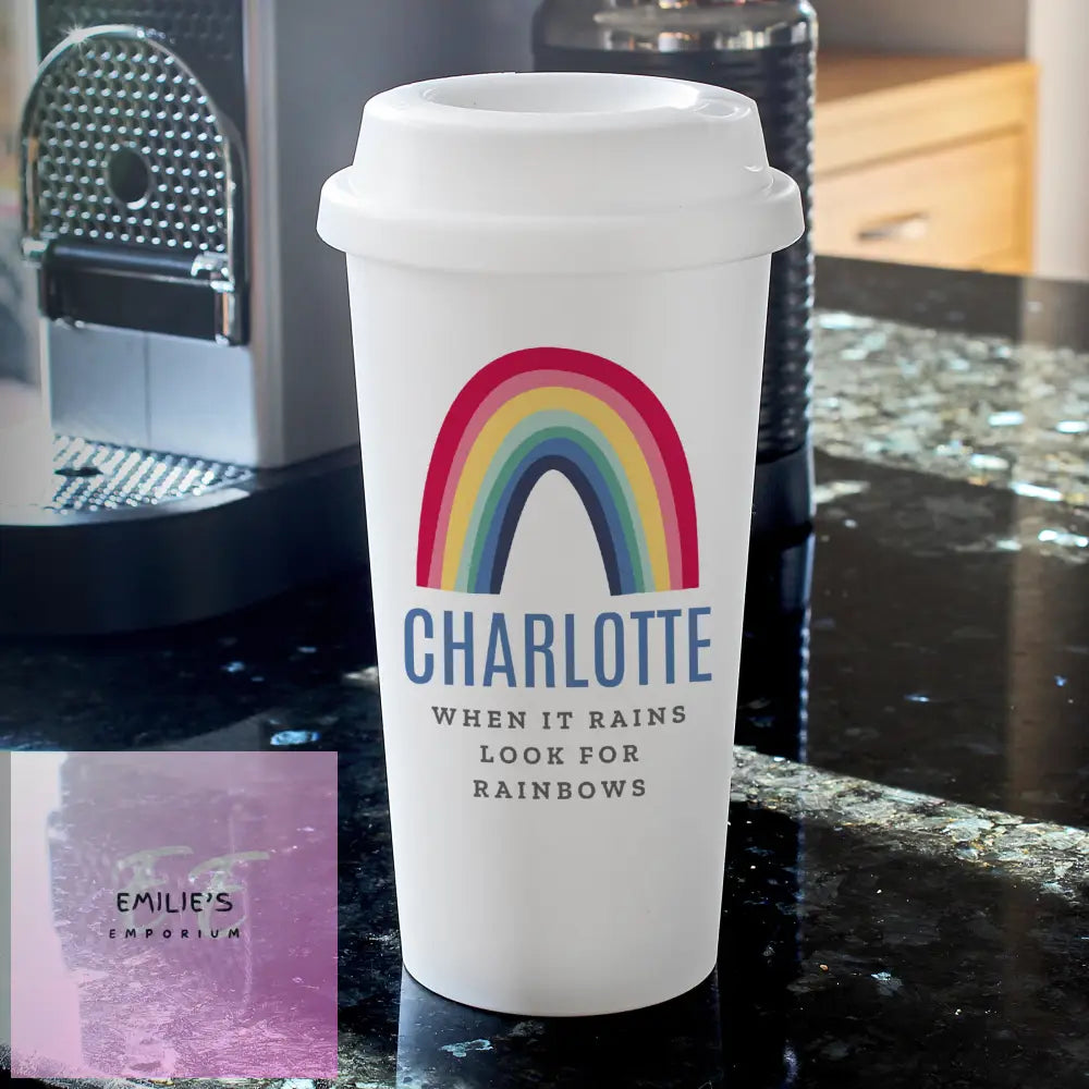 Personalised Rainbow Insulated Reusable Eco Travel Cup Mugs