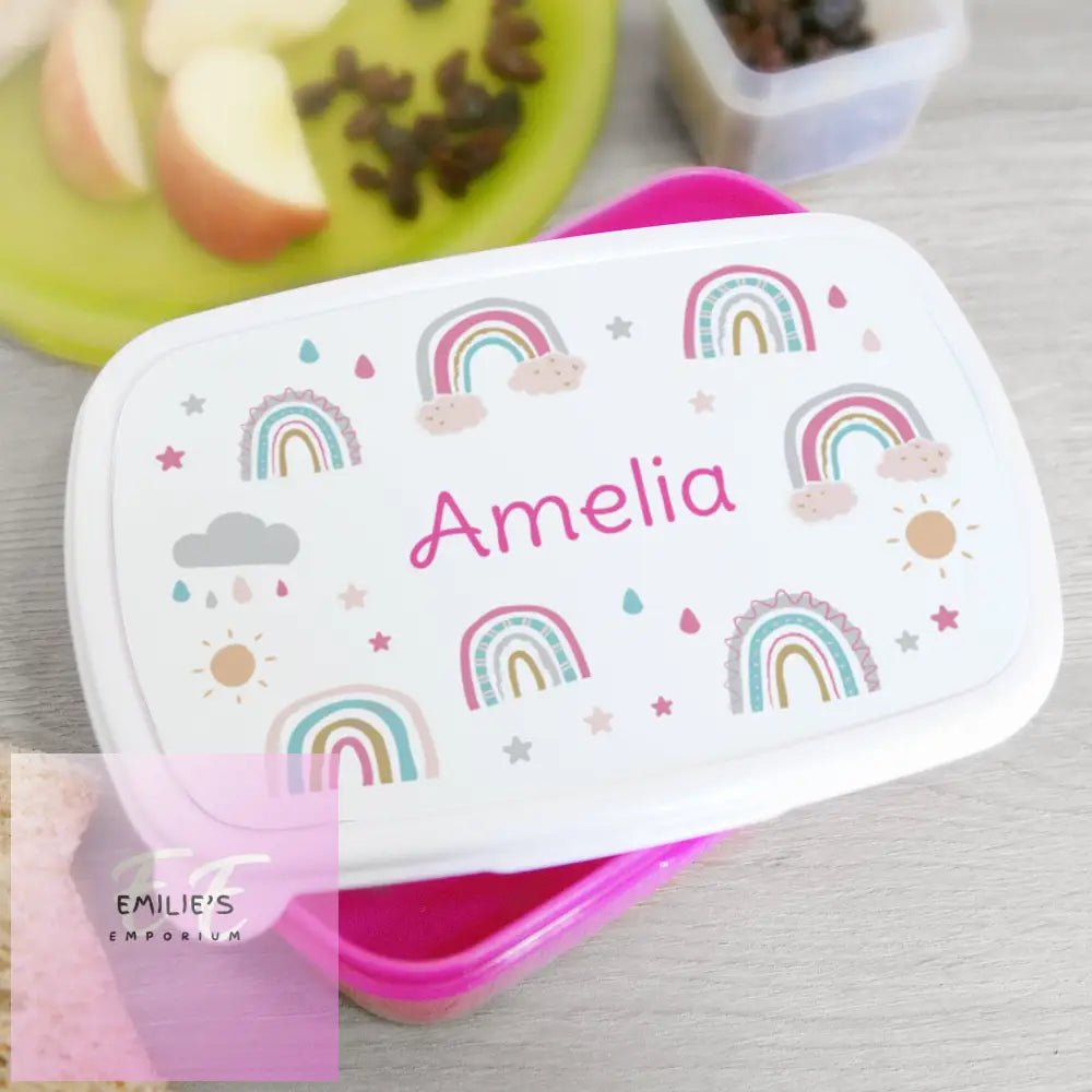 Personalised Rainbow Name Only Pink Lunch Box