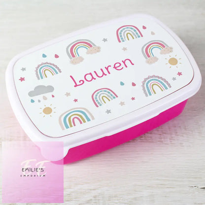 Personalised Rainbow Name Only Pink Lunch Box