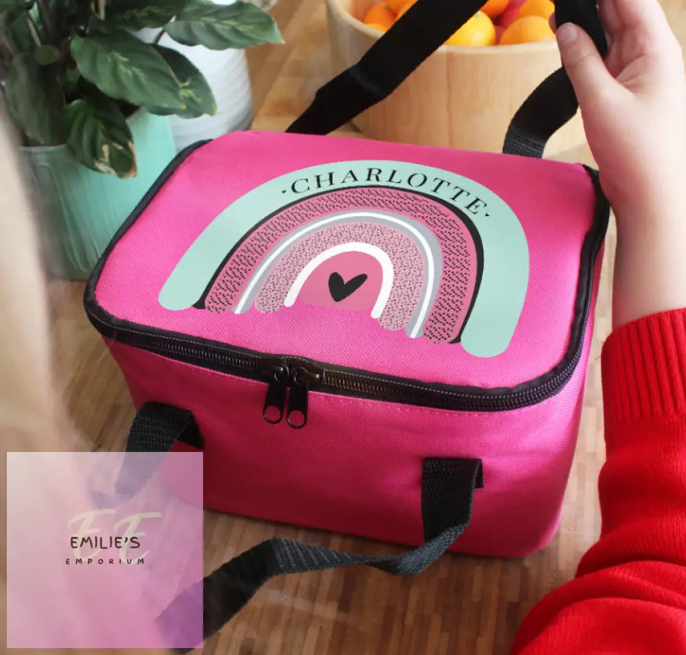 Personalised Rainbow Pink Lunch Bag