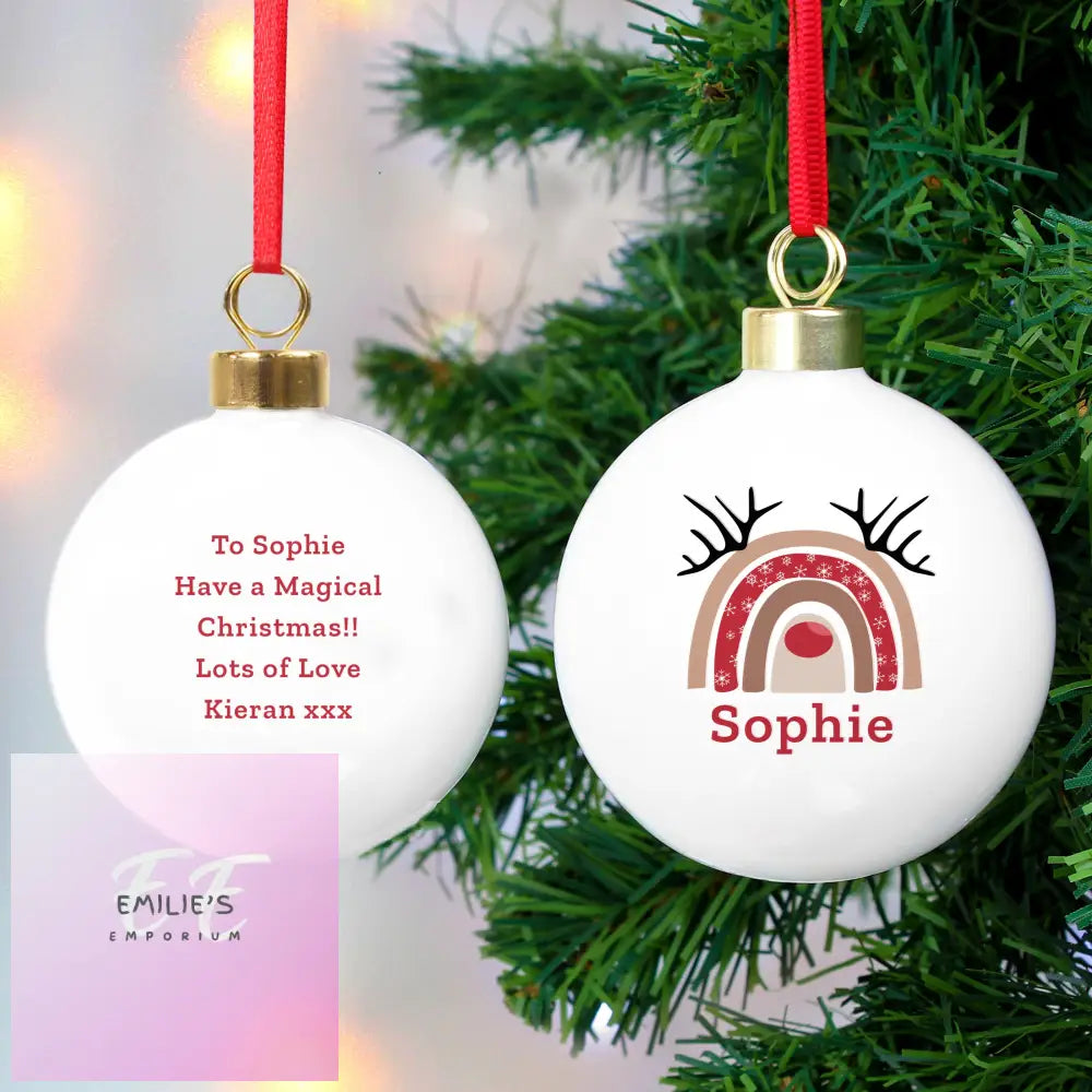 Personalised Rainbow Reindeer Bauble