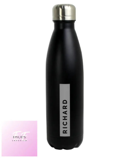 Personalised Rectangle Black Metal Insulated Drinks Bottle