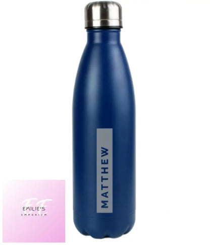 Personalised Rectangle Navy Metal Insulated Drinks Bottle