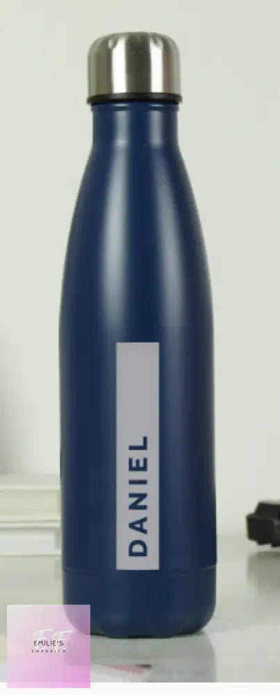 Personalised Rectangle Navy Metal Insulated Drinks Bottle