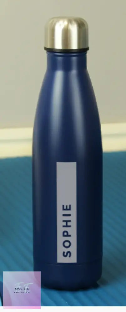 Personalised Rectangle Navy Metal Insulated Drinks Bottle