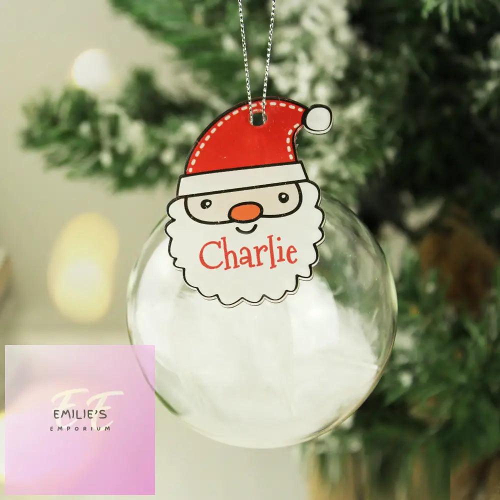 Personalised Red Santa Feather Glass Bauble