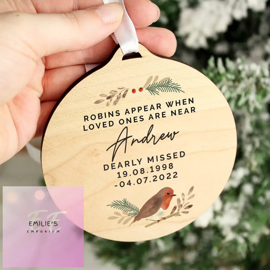 Personalised Robin Memorial Round Wooden Decoration