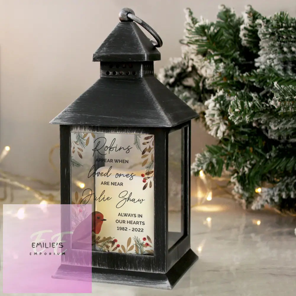 Personalised Robins Appear.. Memorial Black Lantern