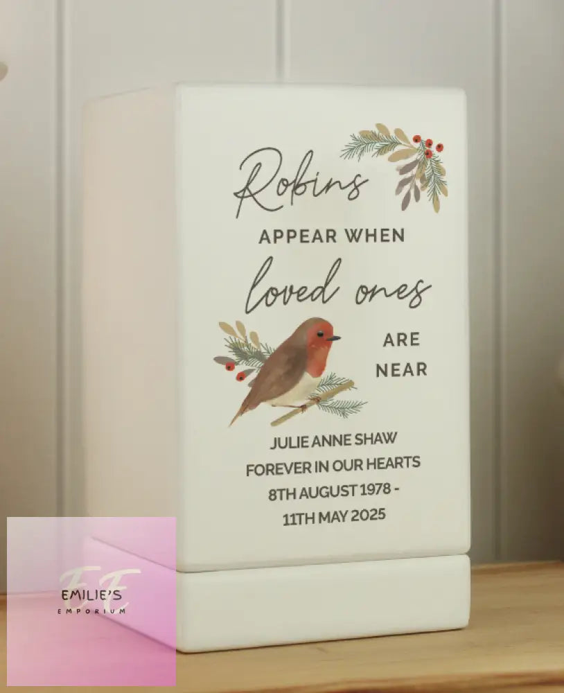 Personalised Robins Appear Small Wooden Urn