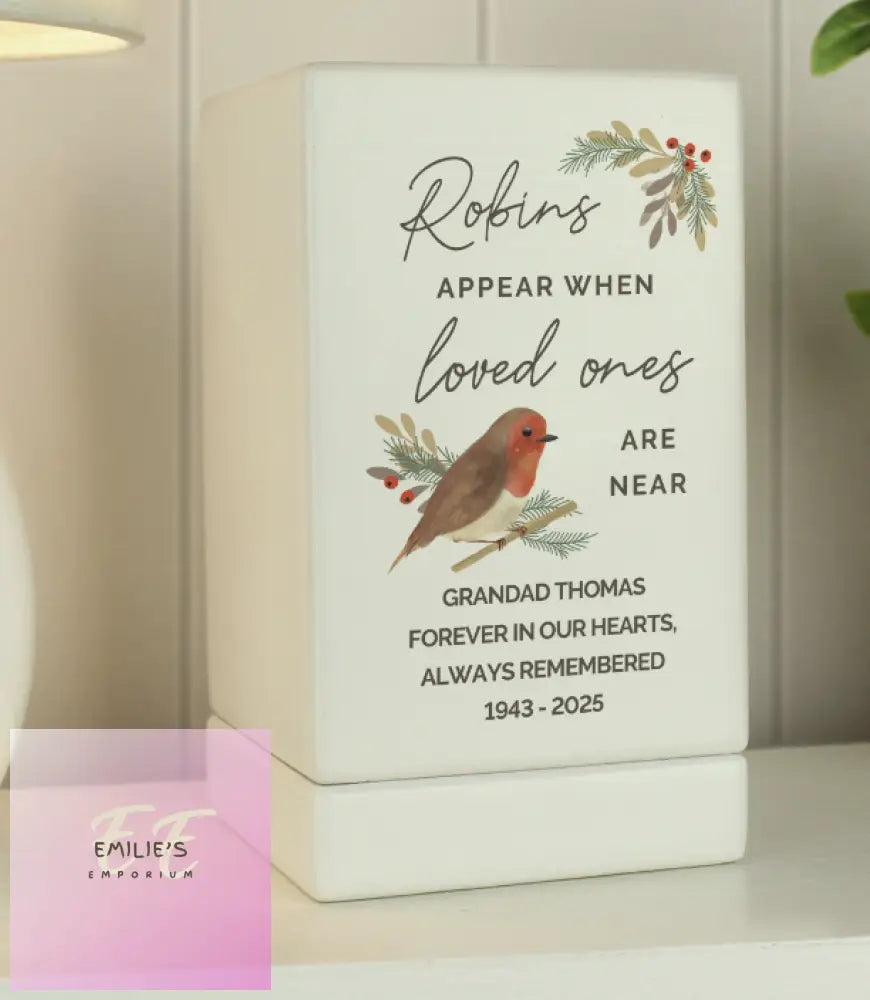 Personalised Robins Appear Small Wooden Urn