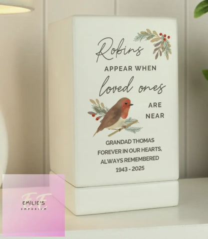 Personalised Robins Appear Small Wooden Urn