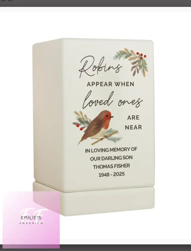 Personalised Robins Appear Small Wooden Urn