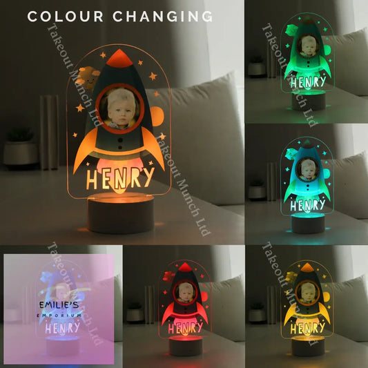 Personalised Rocket Photo Upload Led Colour Changing Night Light