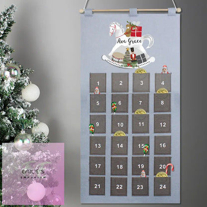 Personalised Rocking Horse Advent Calendar In Silver Grey