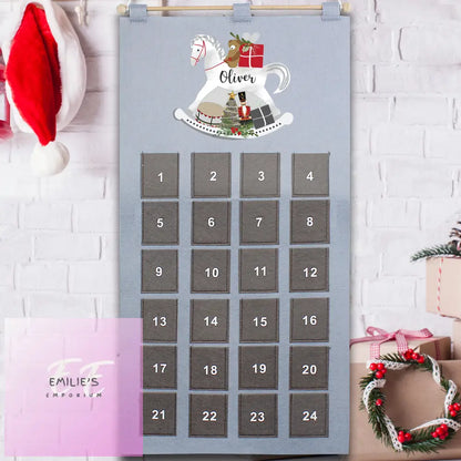 Personalised Rocking Horse Advent Calendar In Silver Grey