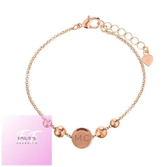 Personalised Rose Gold Tone Initials Disc Bracelet