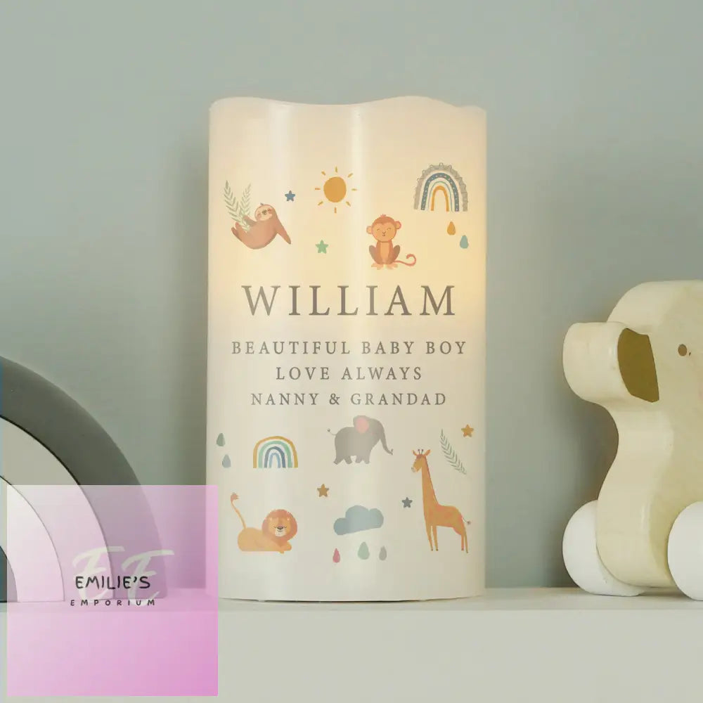 Personalised Safari Animals Led Candle