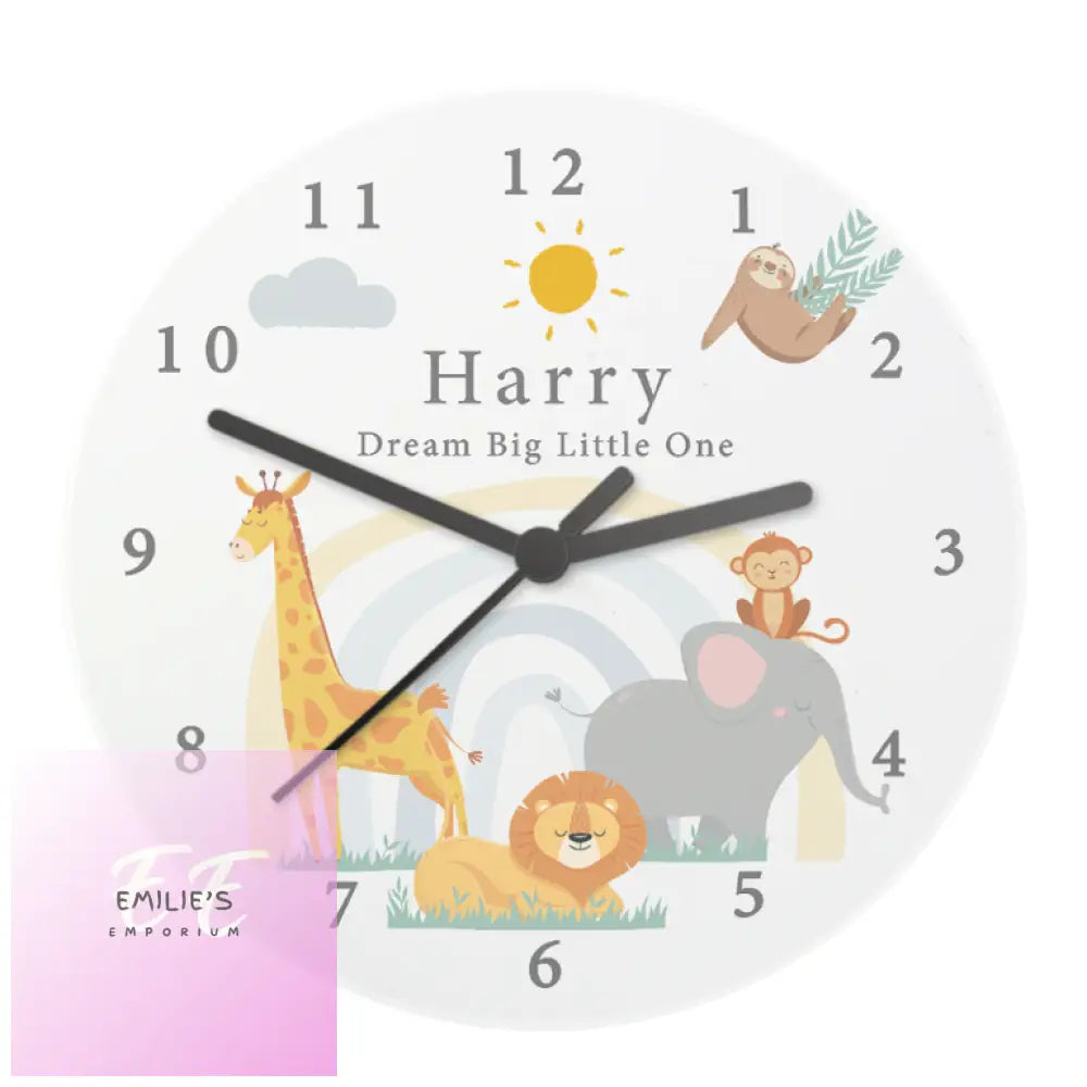 Personalised Safari Animals Wooden Nursery Clock