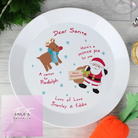 Personalised Santa And Rudolph Christmas Eve Mince Pie Plastic Plate