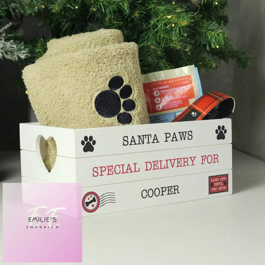 Personalised Santa Paws White Wooden Crate