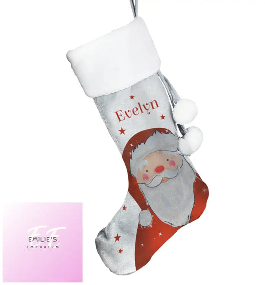 Personalised Santa Silver Grey Stocking