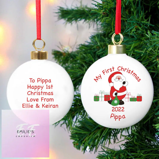 Personalised Santa With Presents Bauble
