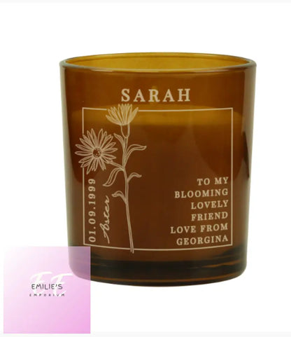 Personalised September Birth Flower Amber Glass Candle