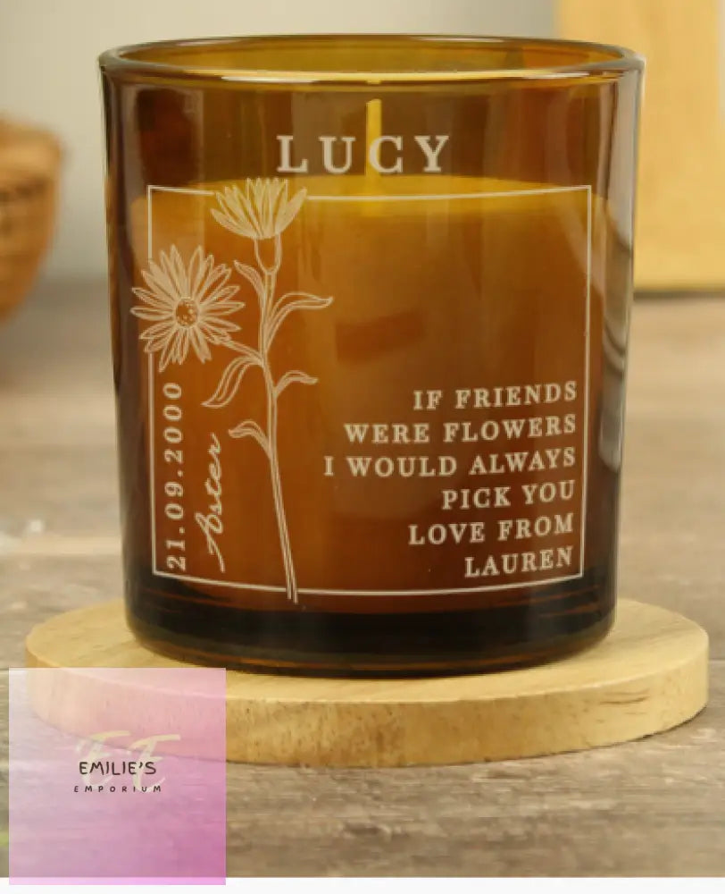 Personalised September Birth Flower Amber Glass Candle