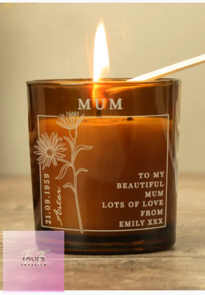 Personalised September Birth Flower Amber Glass Candle