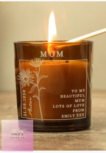 Personalised September Birth Flower Amber Glass Candle