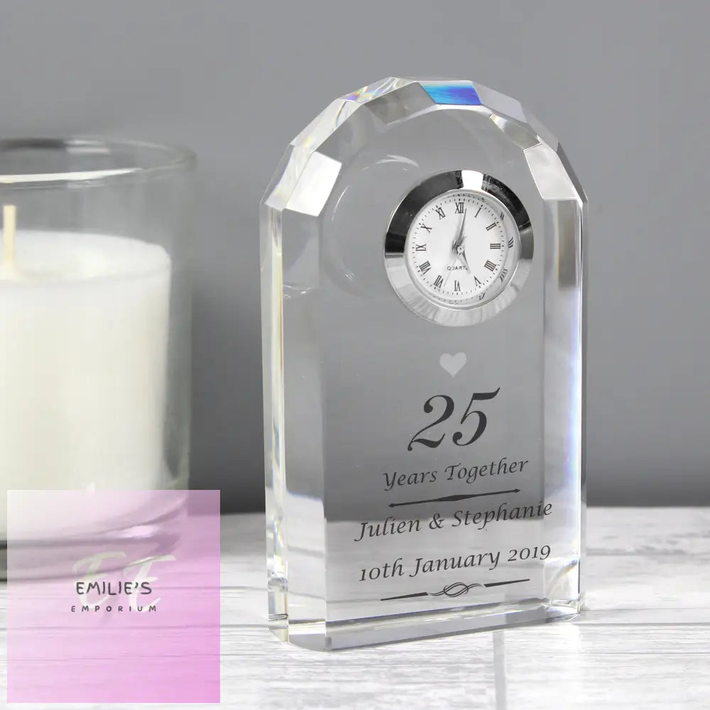 Personalised Silver Anniversary Crystal Clock