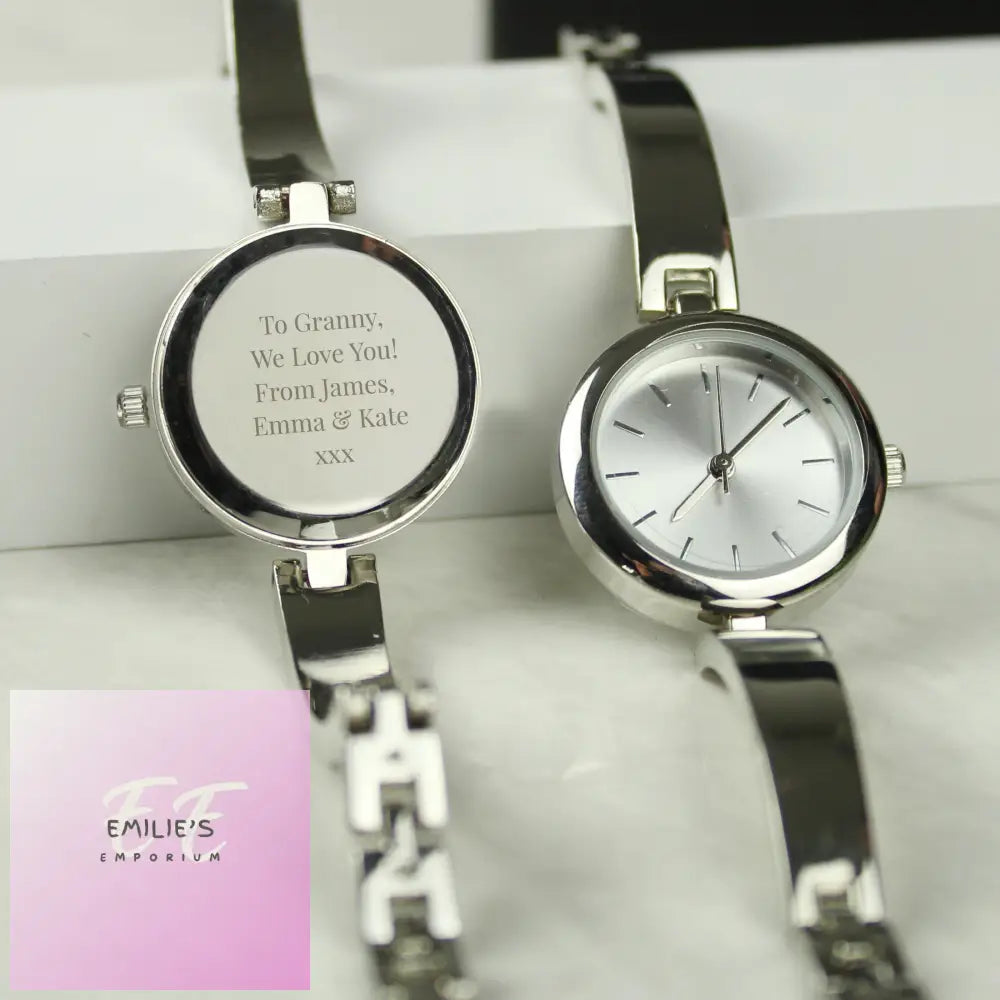 Personalised Silver Ladies Watch With Slider Clasp