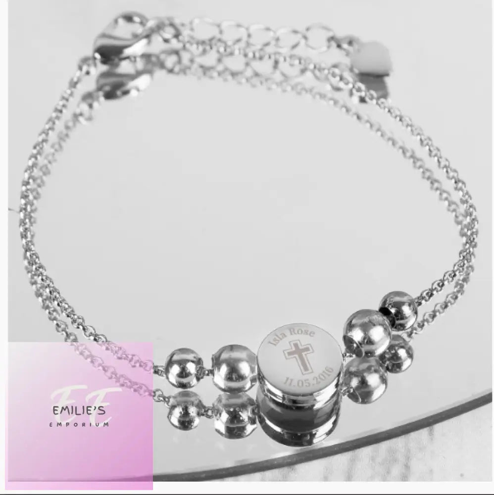 Personalised Silver Plated Cross Round Bracelet