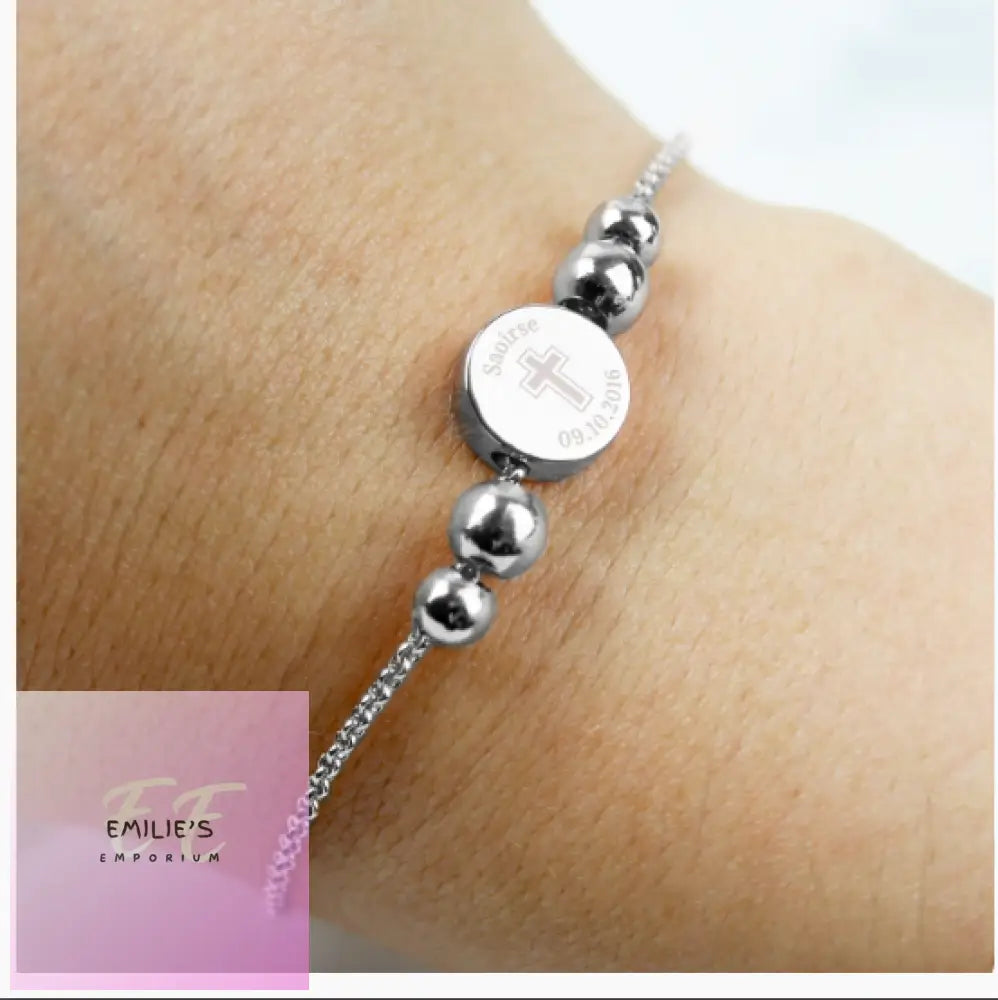 Personalised Silver Plated Cross Round Bracelet